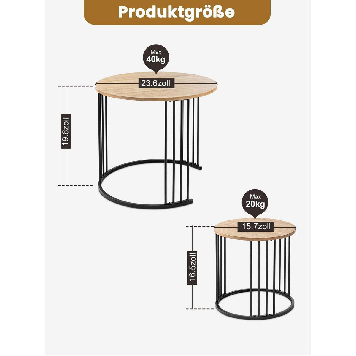 Satztisch Couchtisch 2er Set rund modern Beistelltisch Nachttisch Holz