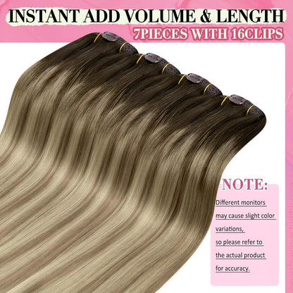Echthaar Clip-in Extensions Braun Balayage 55 cm