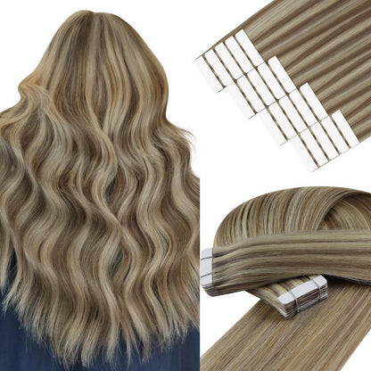 Echthaar Tape Extensions Braun Blond 35cm - Haarverlängerung