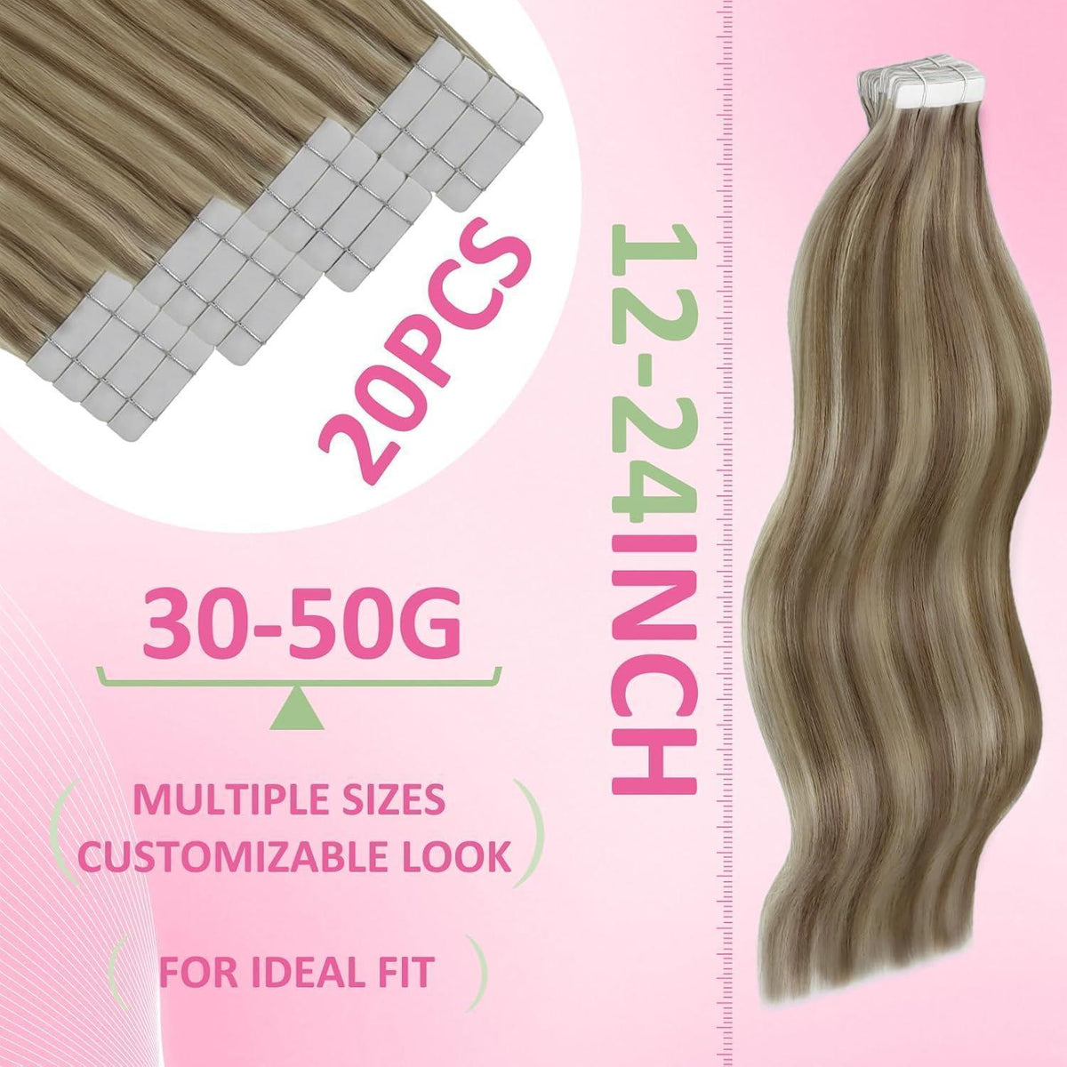 Echthaar Tape Extensions Braun Blond 35cm - Haarverlängerung
