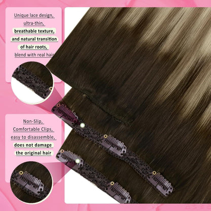 Clip-in Echthaarverlängerung Braun Balayage Blond 40cm