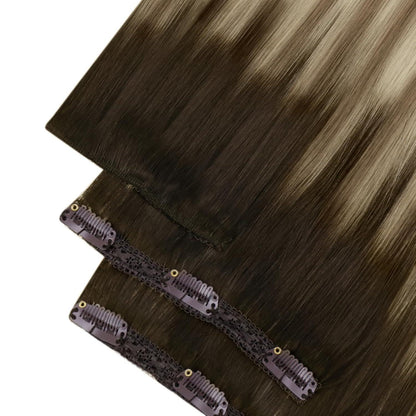 Clip-in Echthaarverlängerung Braun Balayage Blond 40cm