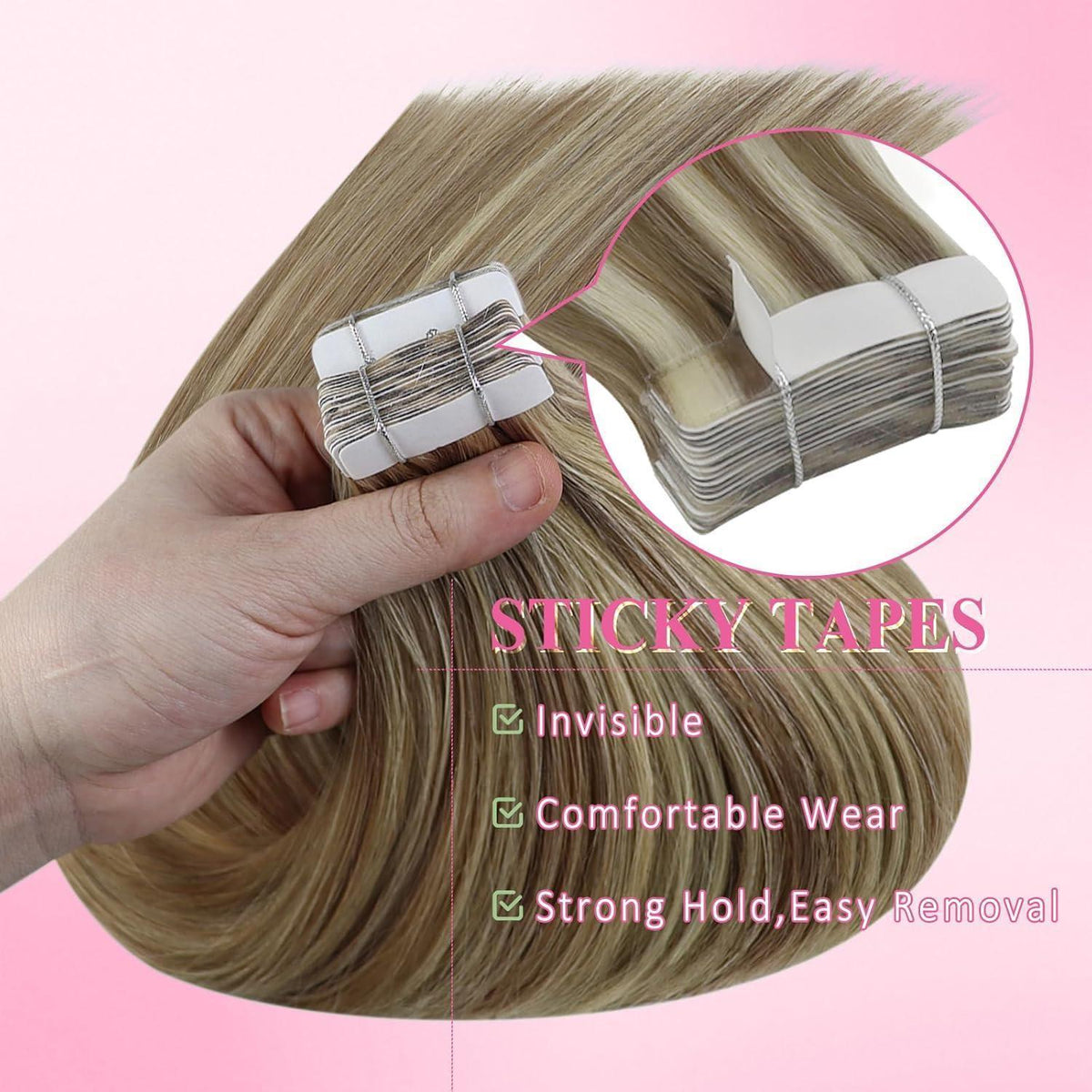 Echthaar Tape Extensions Hellbraun 55cm Gerade