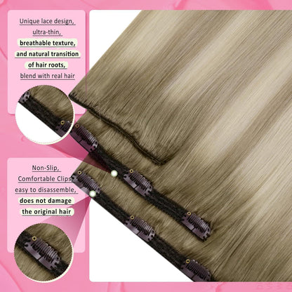 Echthaar Clip-in Extensions Ombre Aschblond Platinblond 55cm
