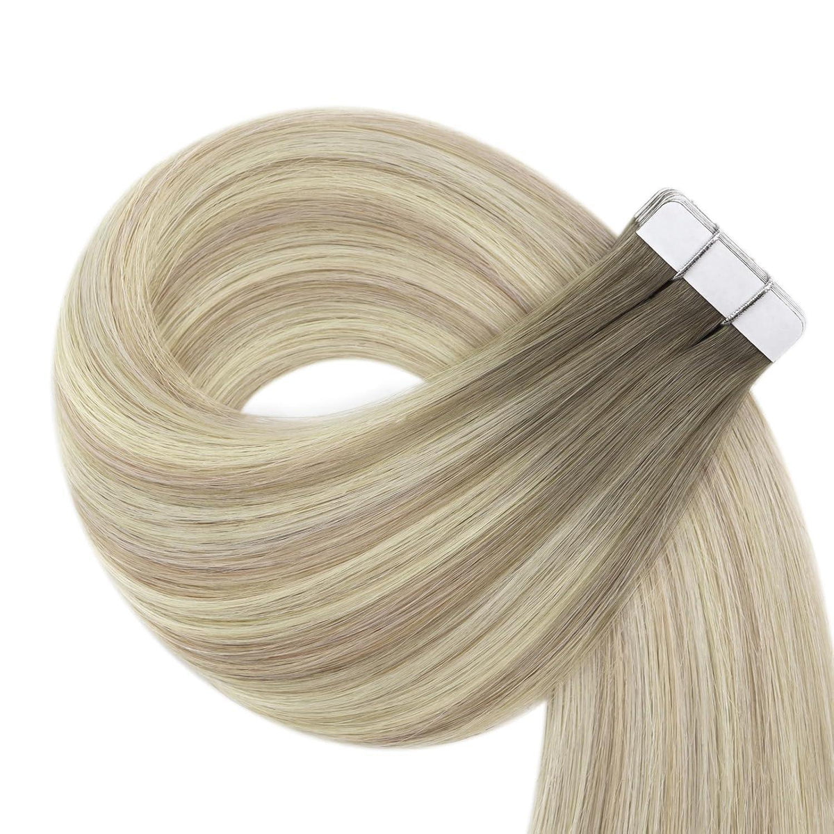 Echthaar Tape Extensions Ombre Aschblond Platinblond 35cm