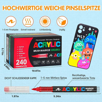 240 Acrylstifte Set Wasserfest für Stein, Holz & Co.