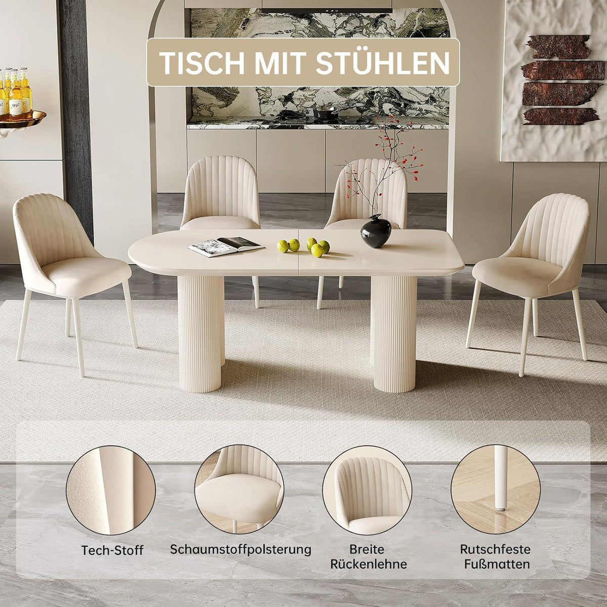 Weißer ovaler Esstisch 180cm – Modern & Platz für 6-8 Personen