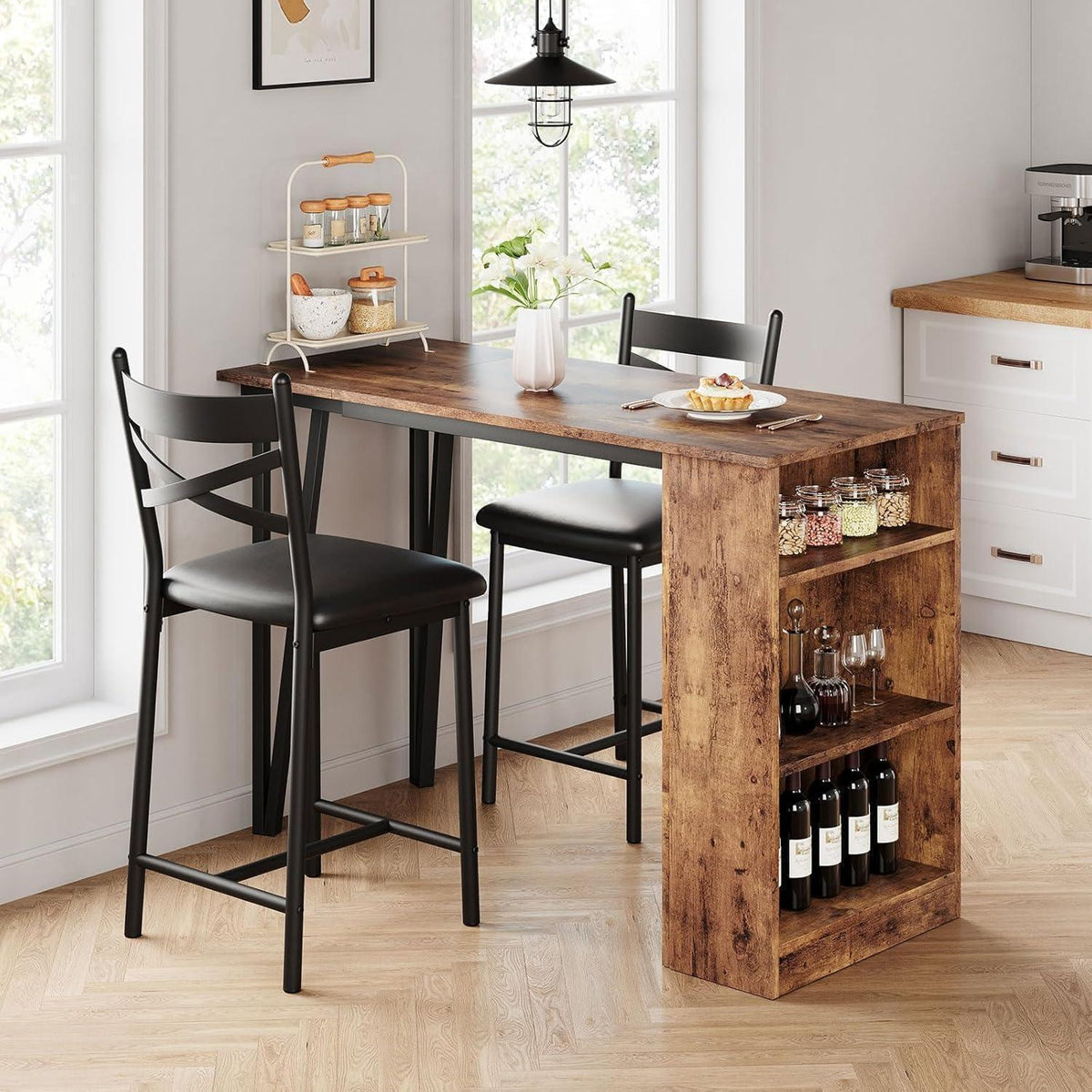 3-teiliges Bartisch Set mit Klapptisch & Barhockern Industriell