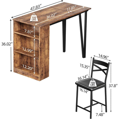 3-teiliges Bartisch Set mit Klapptisch & Barhockern Industriell