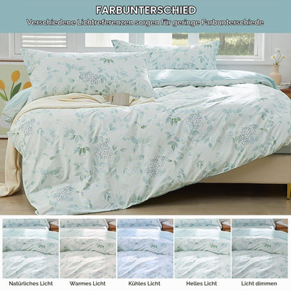 Blaues Baumwoll-Bettwäsche-Set 200x220 cm mit Pflanzenmuster