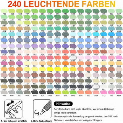 240 Acrylstifte Set – Wasserfest, Brush Tip, Vielseitig