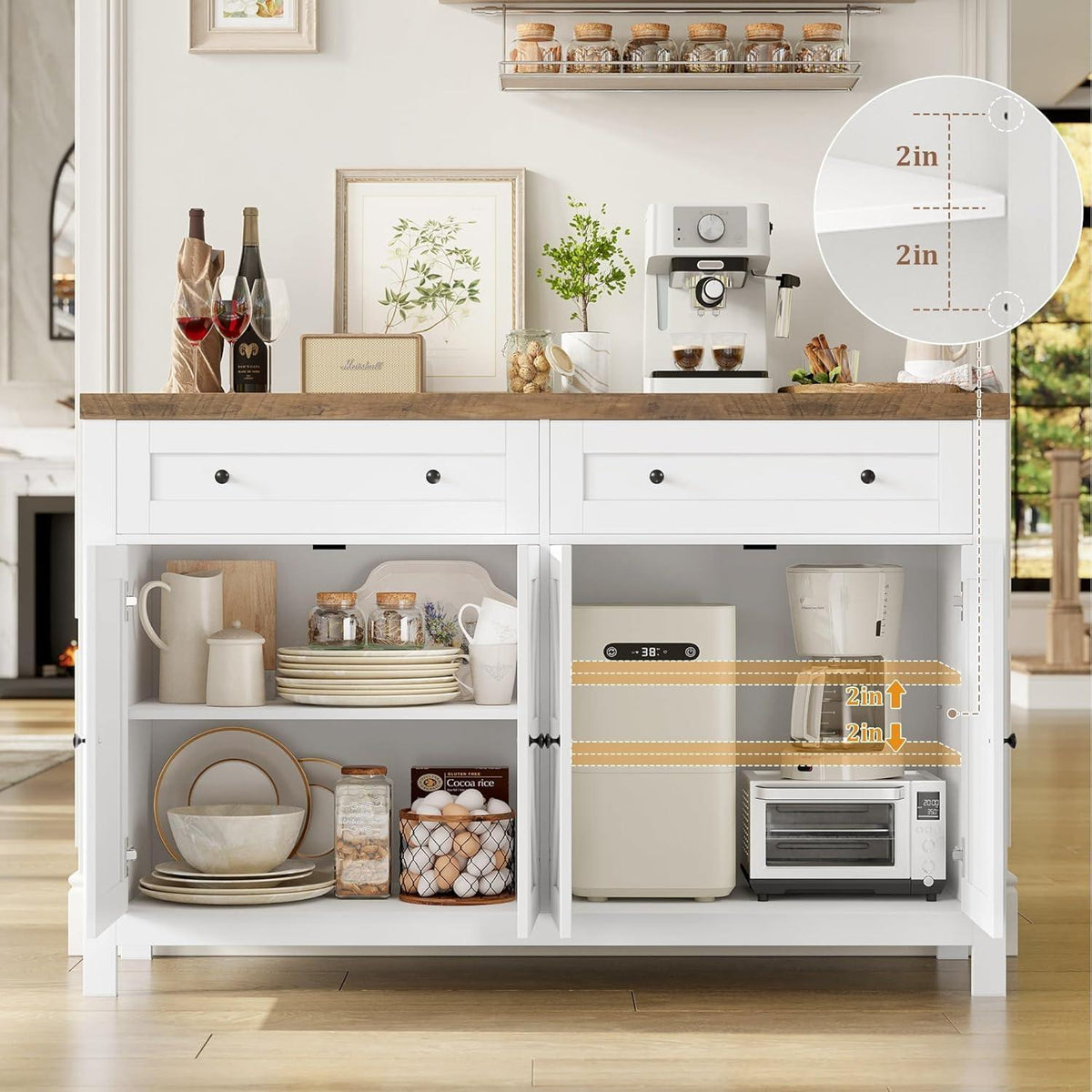 HOCSOK Sideboard 140cm – Küchenschrank mit Regalen & Schubladen