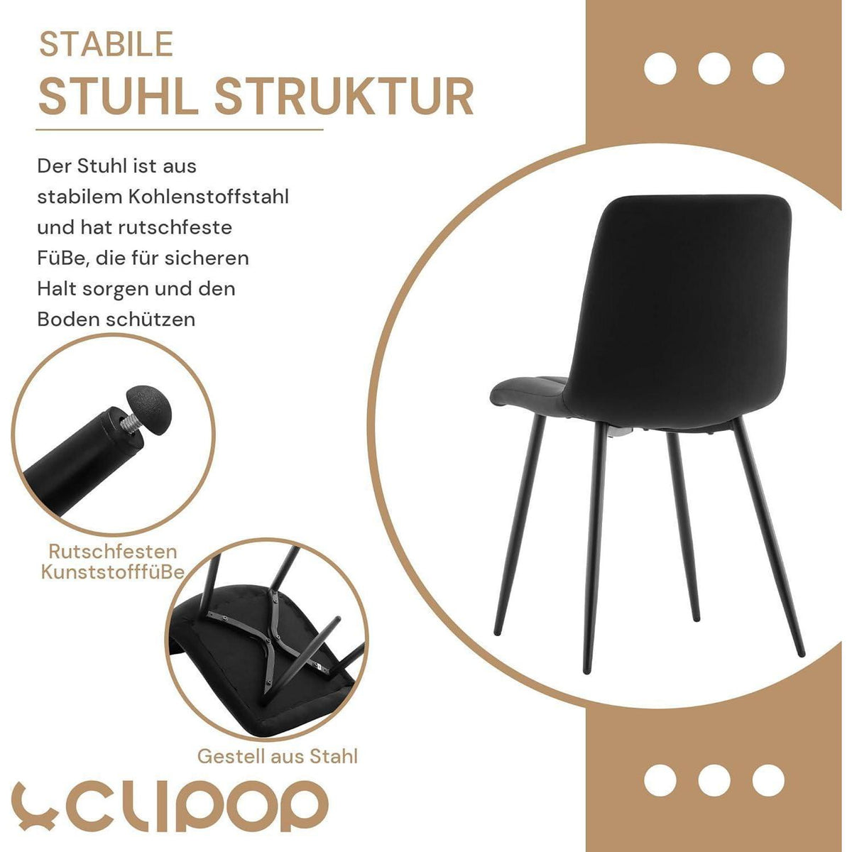 Samt Esszimmerstühle 4er Set – Gepolsterte Küchenstühle Schwarz