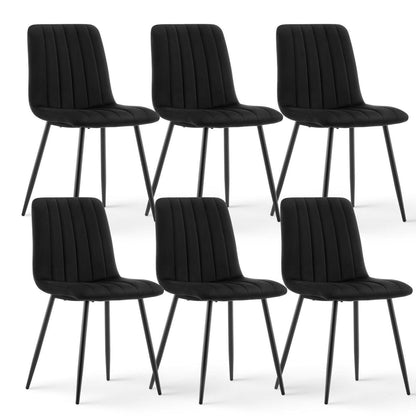 Samt Esszimmerstühle 6er Set – Gepolsterte Küchenstühle Schwarz