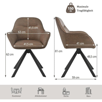 Drehbarer Esszimmerstuhl mit Armlehne – Dunkelbraun 2er Set