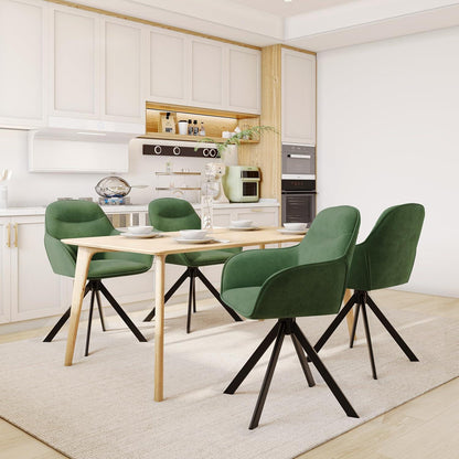 Drehstuhl Esszimmer 4er Set Samt Grün mit Armlehne