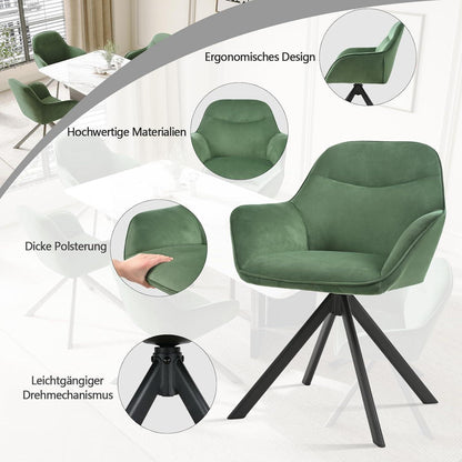 Drehstuhl Esszimmer 4er Set Samt Grün mit Armlehne