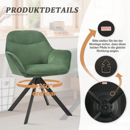 Drehstuhl Esszimmer 4er Set Samt Grün mit Armlehne
