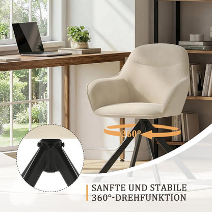 Drehbarer Esszimmerstuhl Set 4er – Cremeweißer Samtstuhl mit Armlehnen