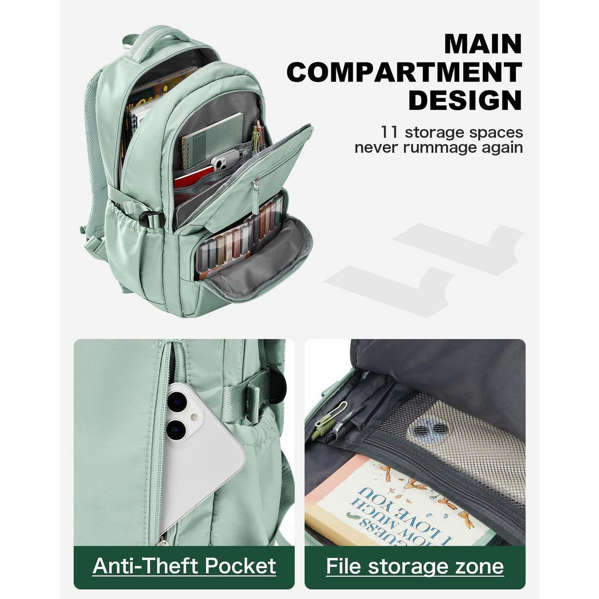Schulrucksack für Teenager Mädchen mit Laptopfach (Grün)