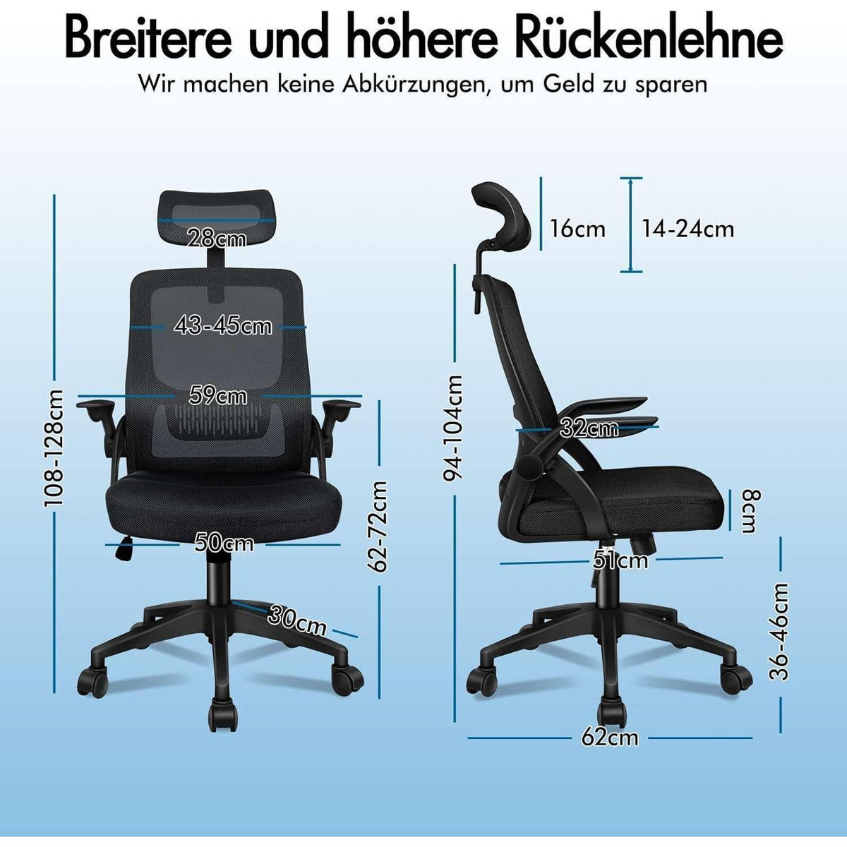 Ergonomischer Bürostuhl 180kg, Schwarz Arc