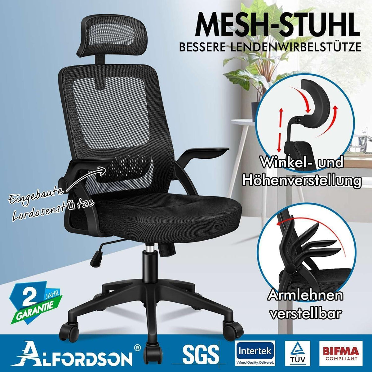 Ergonomischer Bürostuhl 180kg, Schwarz Arc
