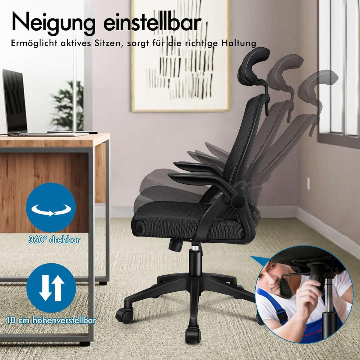 Ergonomischer Bürostuhl 180kg, Schwarz Arc