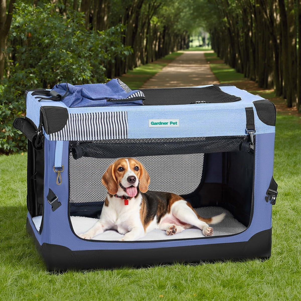 Faltbare Hundebox mit Tragegriffen & Decke – Blau, 76x53x53cm