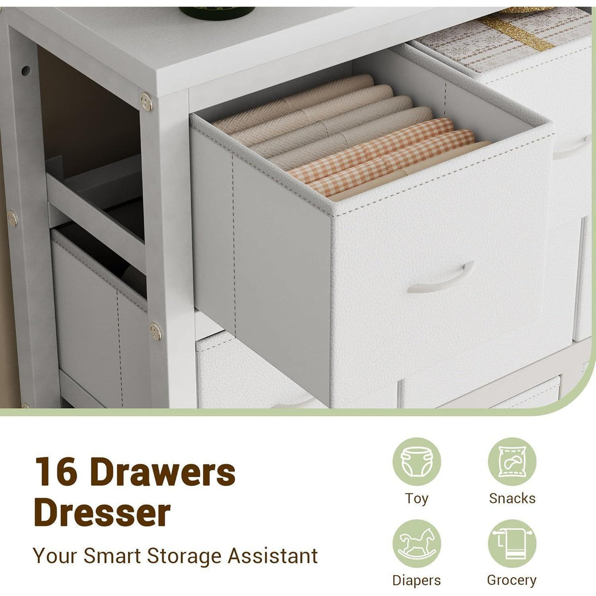 Kommode mit 16 Stoffschubladen – Rosa Schlafzimmer Organizer