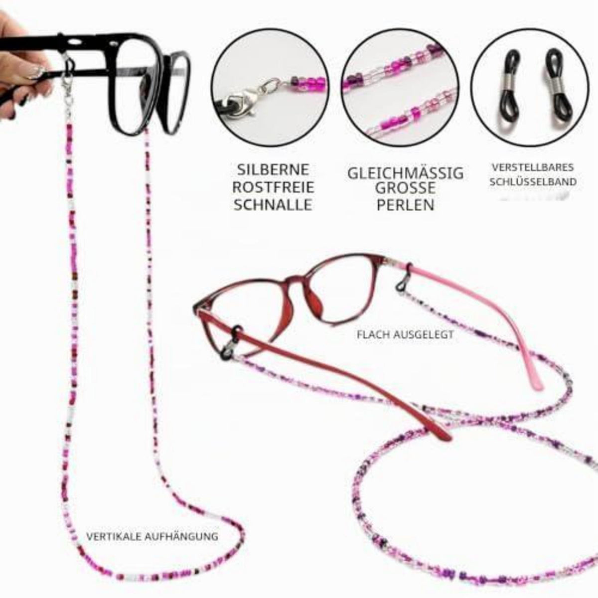 Brillenkette Damen 4er Set – Rutschfest, Elegant & Vielseitig