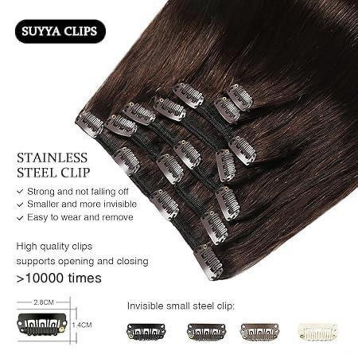Echthaar Clip-in Extensions Dunkelbraun #2 (55cm, 100g)