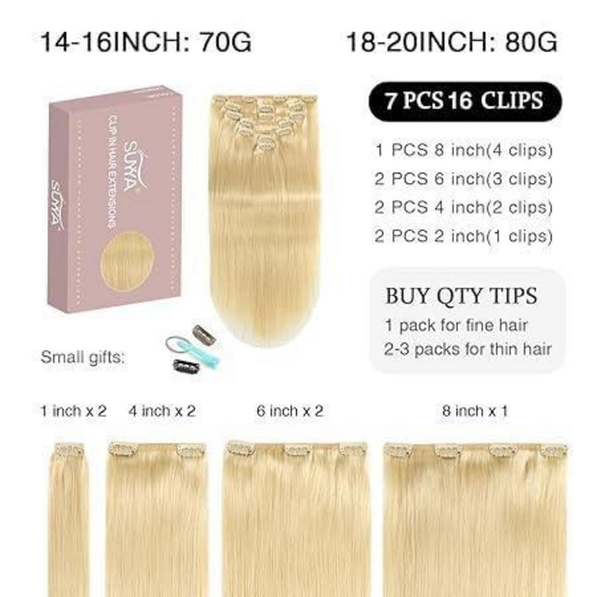 Echthaar Clip-In Extensions Gerade #613 Bleichblond 22 Zoll