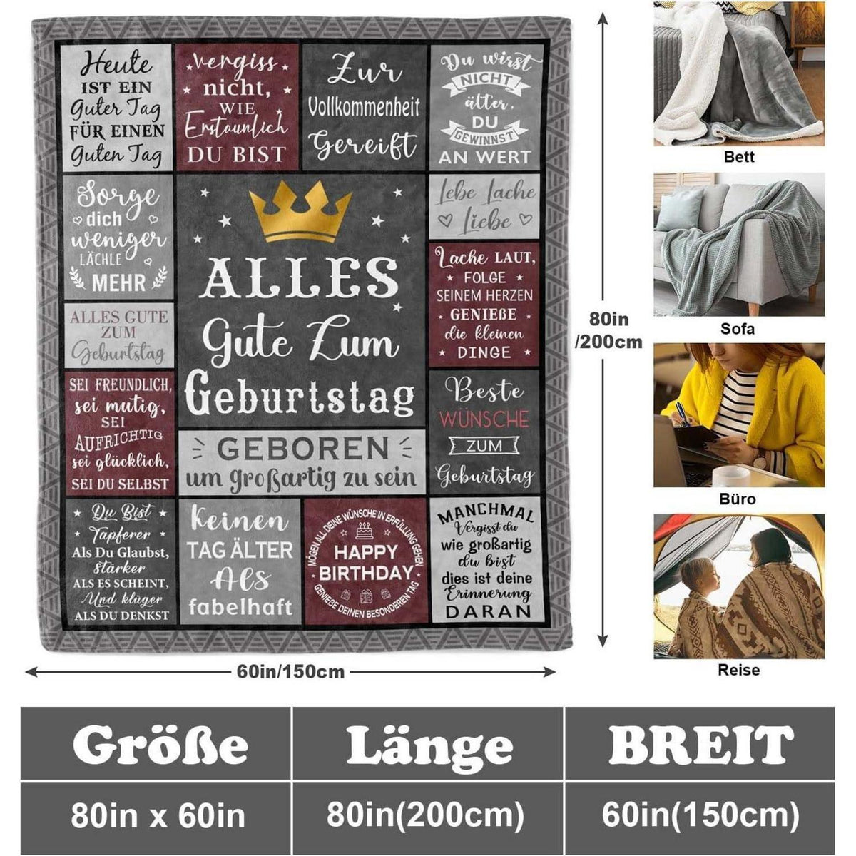 Geburtstagsdecke für Männer – Kuscheldecke 200x150cm Geschenkidee