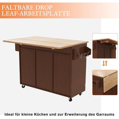 Rollende Kücheninsel mit abklappbarer Arbeitsplatte & Stauraum