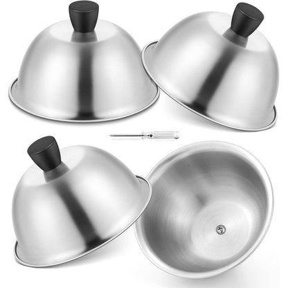Burgerglocken Edelstahl 4er Set mit Griff, 15,2 cm