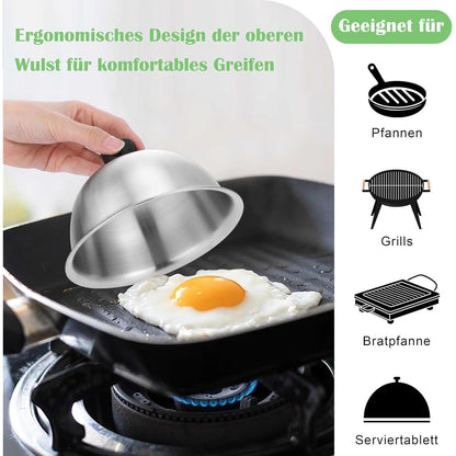 Burgerglocken Edelstahl 4er Set mit Griff, 15,2 cm