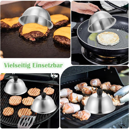 Burgerglocken Edelstahl 4er Set mit Griff, 15,2 cm