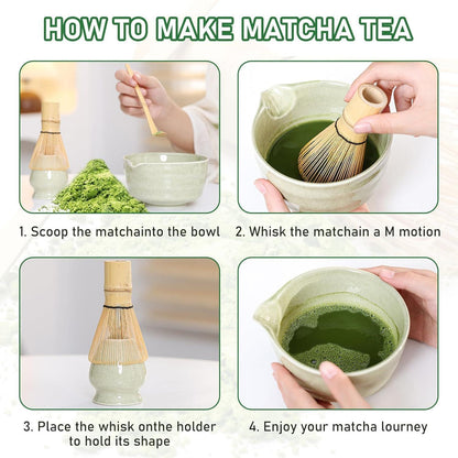 9-teiliges Matcha Tee Set mit Besen & Schale