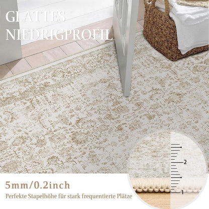 Vintage Teppich Hellbraun 150x210cm Waschbar Wohnzimmer Teppich