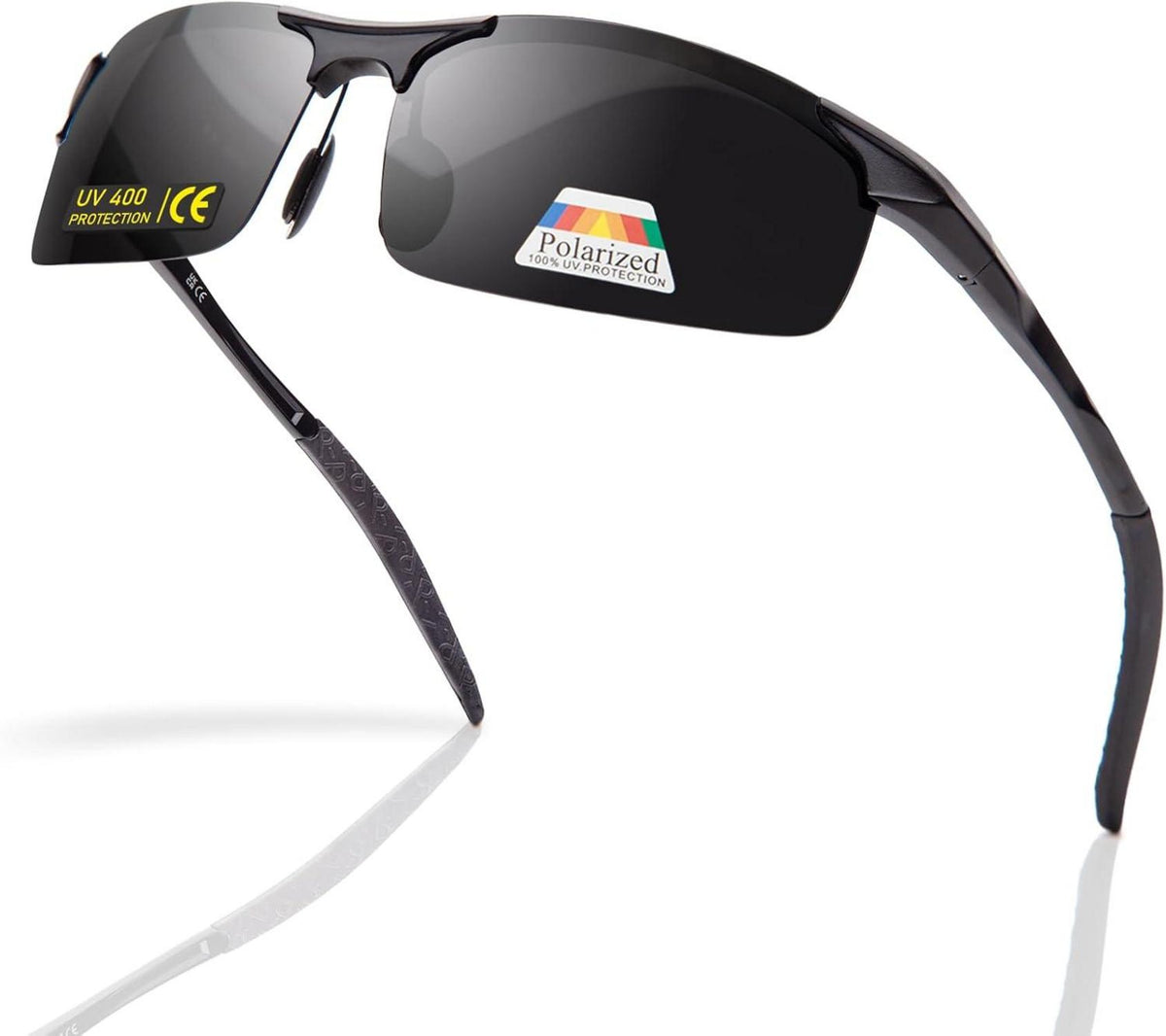 Epavouos Polarisierte Sportbrille UV400 Ultraleichtes Metall schwarz