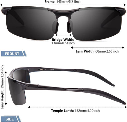 Epavouos Polarisierte Sportbrille UV400 Ultraleichtes Metall schwarz