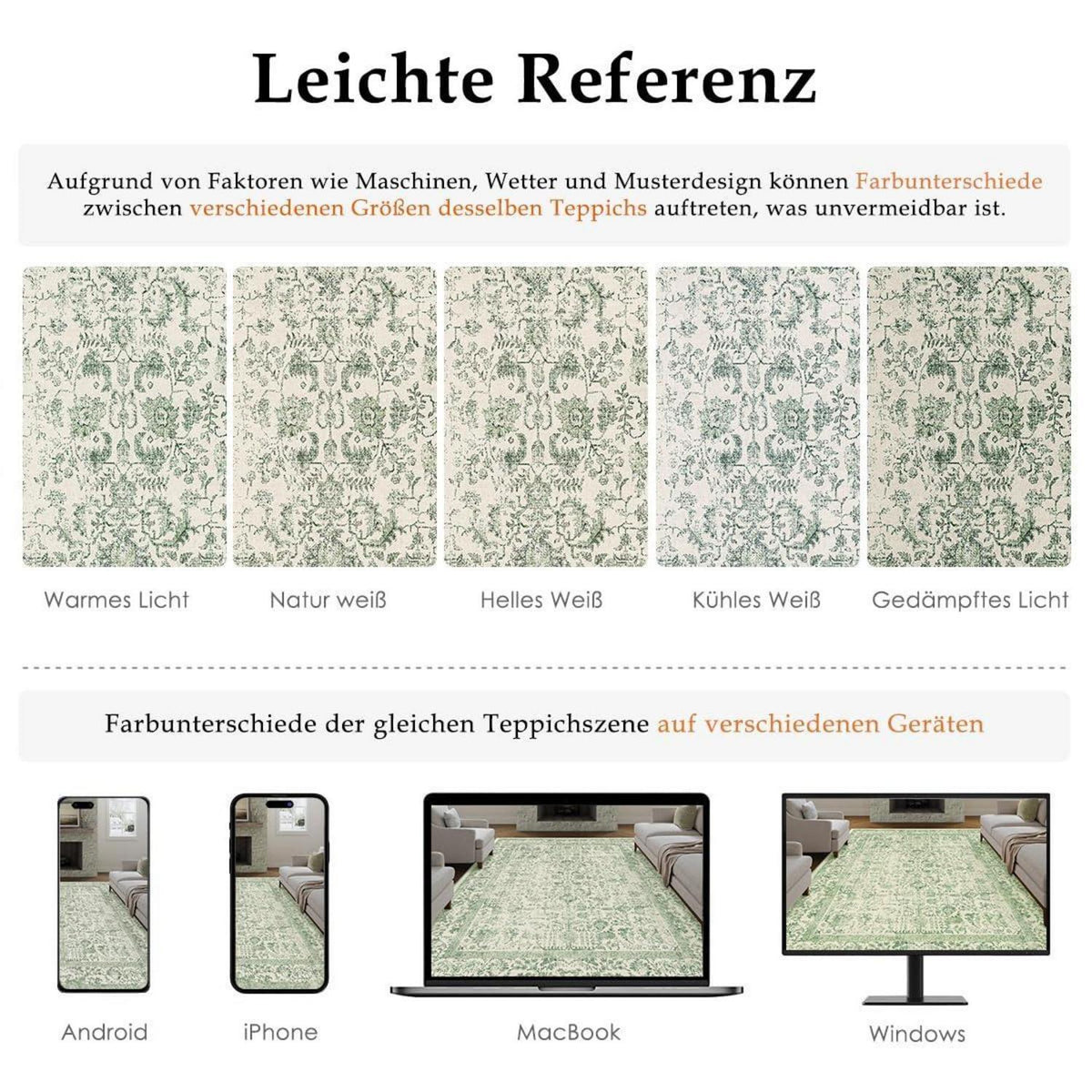 Vintage Teppich Grün 90x150cm Waschbar – Wohnzimmer Teppich