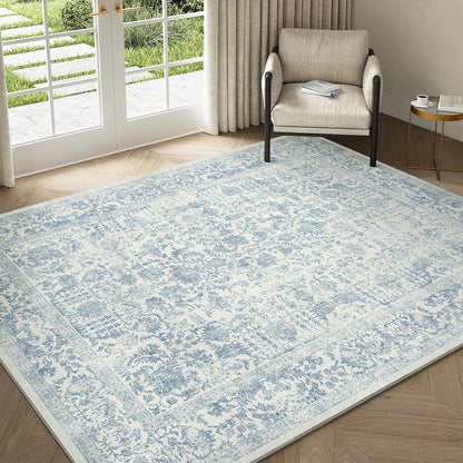Vintage Teppich Blau 150x210cm Waschbar – Wohnzimmer Teppich