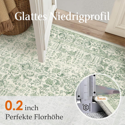 Vintage Teppich Grün 240x300cm Waschbar – Wohnzimmer Teppich