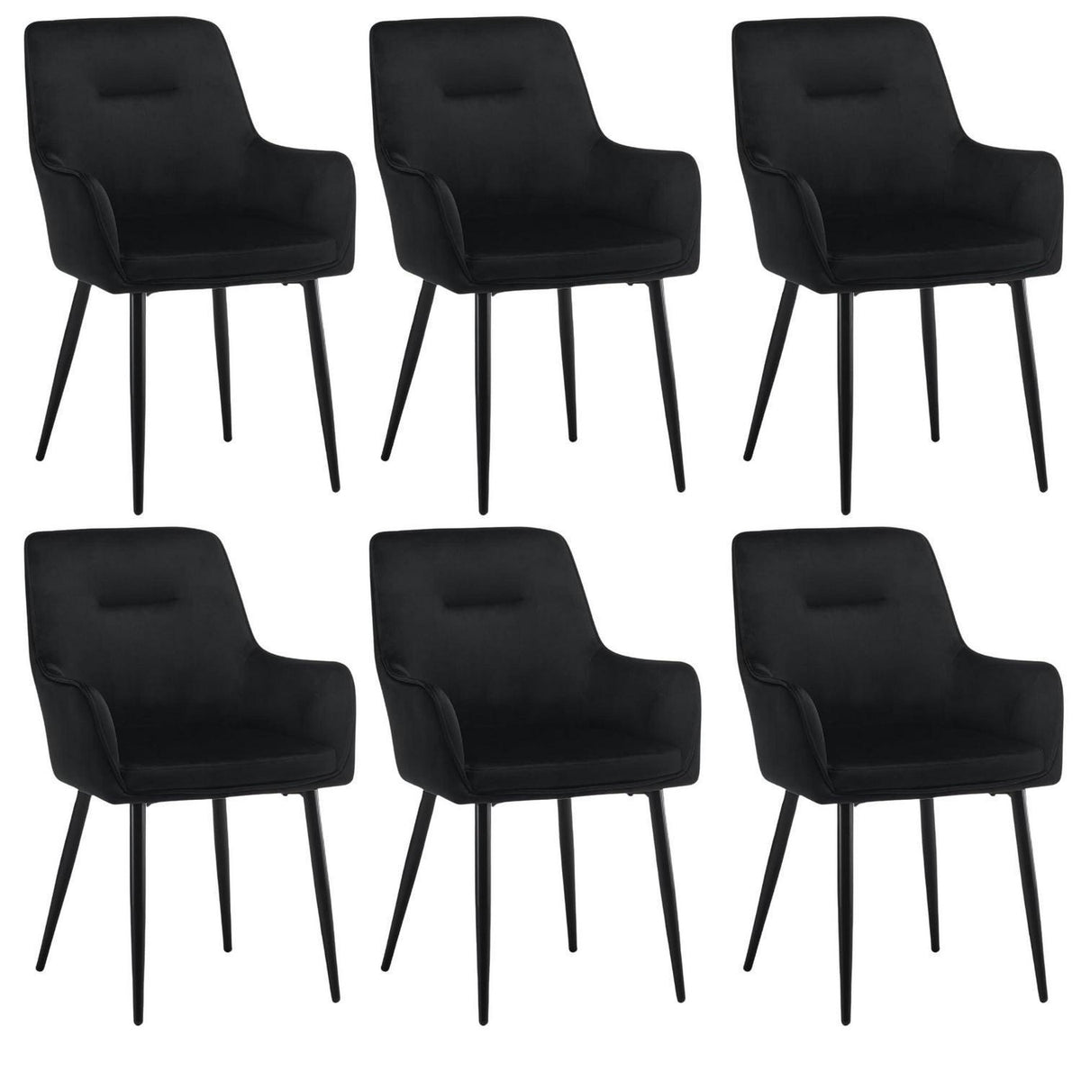 Esszimmerstühle 6er Set Samt Schwarz mit Armlehne