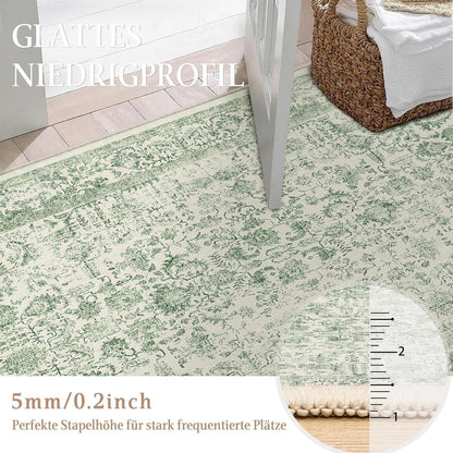 Vintage Teppich Grün 180x270cm Waschbar – Wohnzimmer Teppich