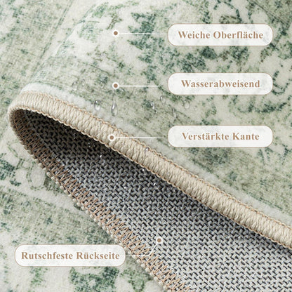 Vintage Teppich Grün 180x270cm Waschbar – Wohnzimmer Teppich