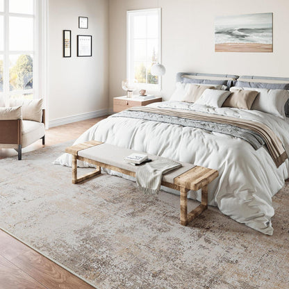 Beiger Grau Teppich 240x300cm – Waschbar & Rutschfest