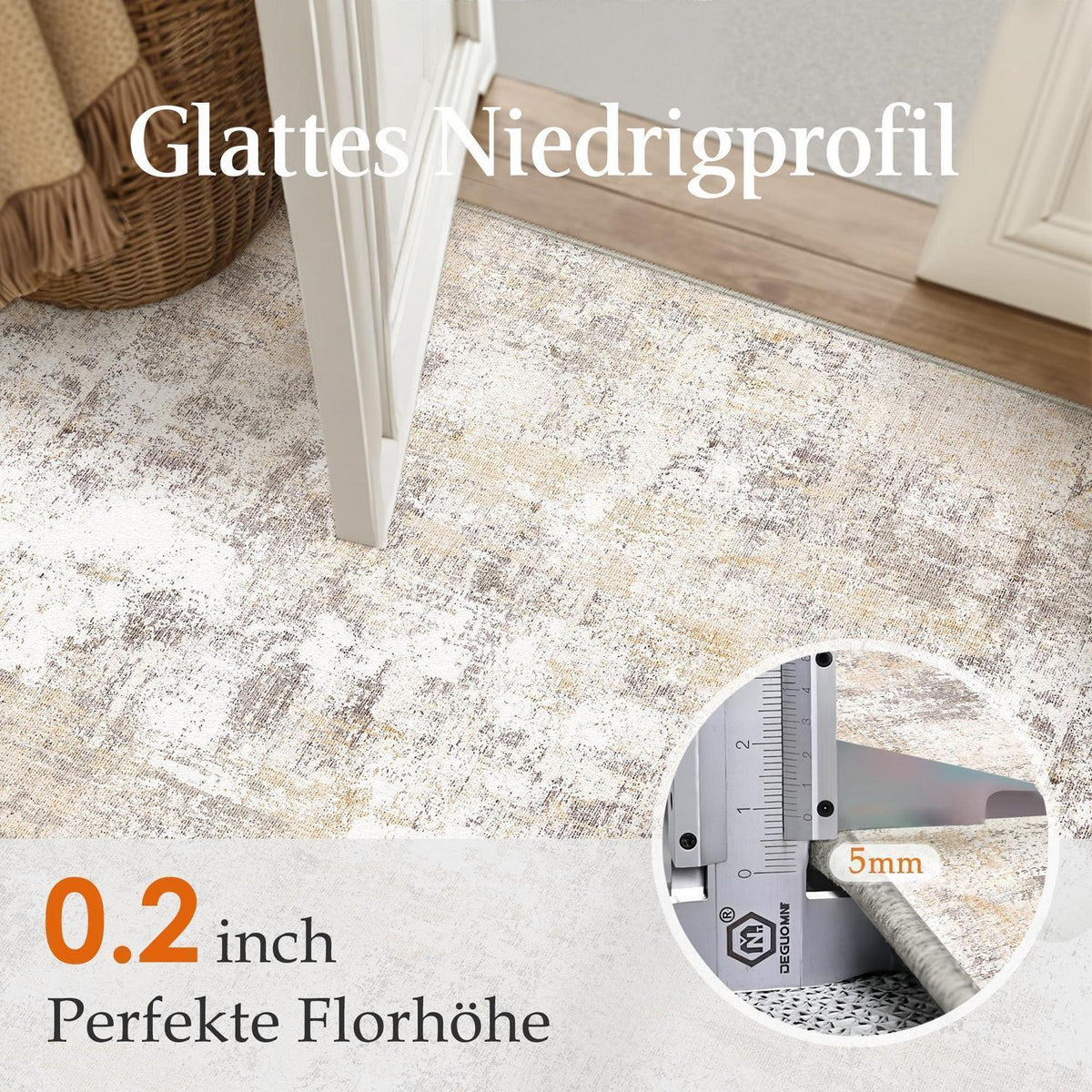 Beiger Grau Teppich 240x300cm – Waschbar & Rutschfest