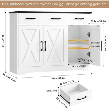 Sideboard mit Schubladen & Türen – Küchenschrank Weiß & Schwarz